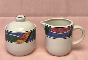 Sango Flair 4806 creamer and sugar set vintage 1990s Joan Luntz pattern htf
