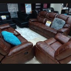 *Weekly Feature!!!*---Sophisticated Santiago Brown Leather Reclining 3 Piece Sets---Now $1399!!!---Delivery And Financing🫡