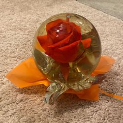New Preserved Rose Crystal Ball – Eternal Flower, Orange Rose