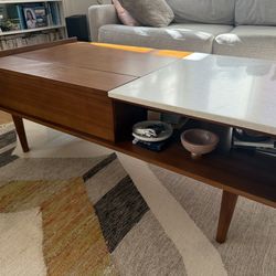 West Elm Walnut and Marble Coffee Table