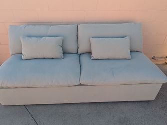Light Blue Armless Sofa with Throw Pillows sleeper sofa queen
