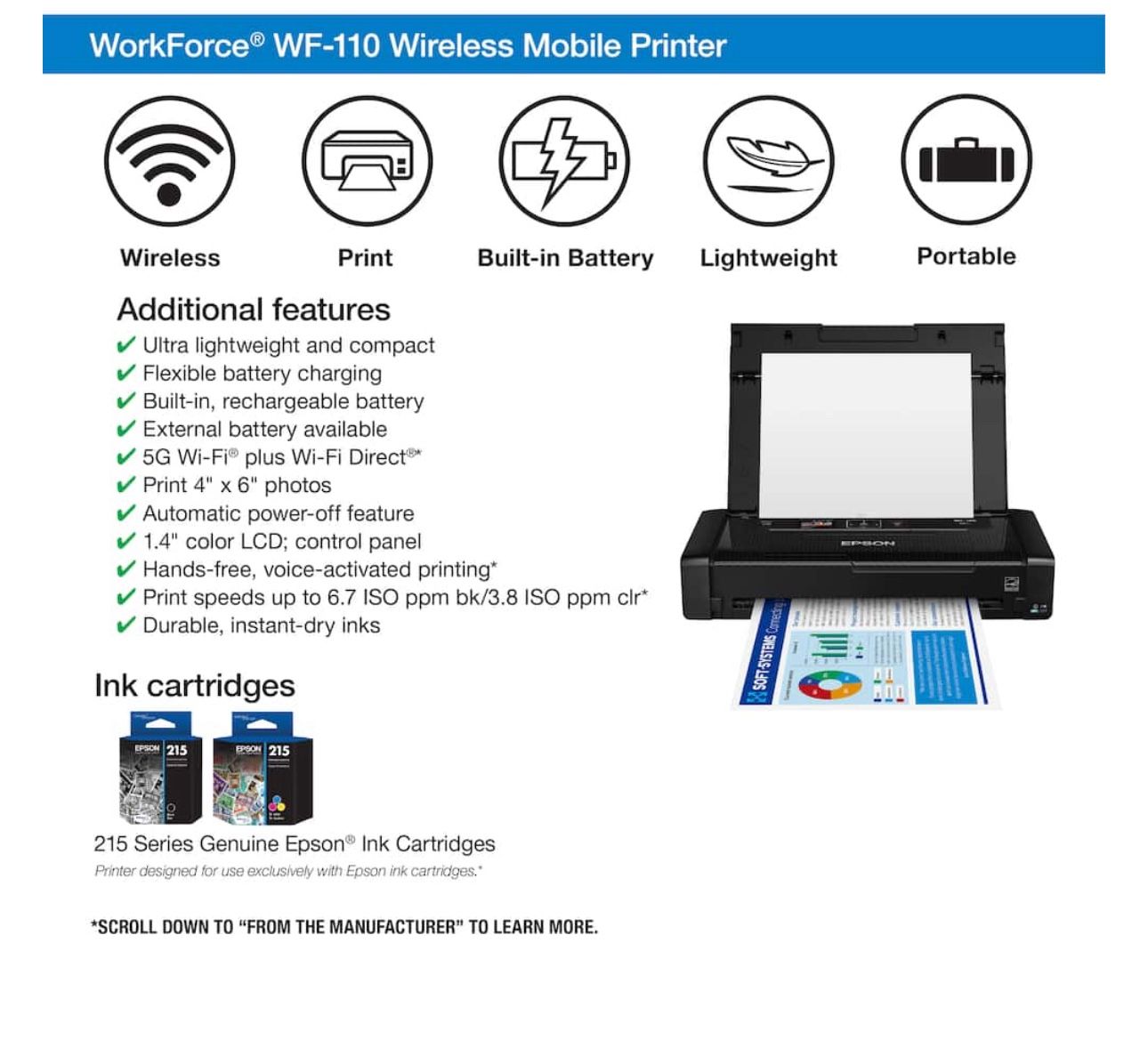 Epson- Workforce WF-110 Wireless Inkjet Printer 
