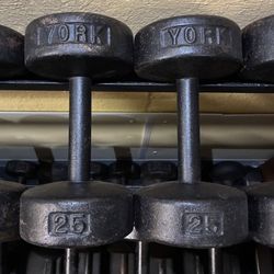 Vintage York Roundhead 25 lb dumbbells 25lbs 25lb dumbbell lbs weights weight round head roundheads USA Stamped