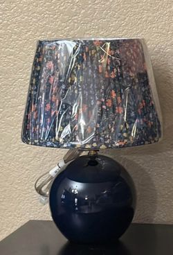 Navy Blue Ceramic Table Lamp with Floral Shade