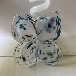 Vintage Murano-Style Art Glass Flower Swirl Stem Taper Candle Holder
