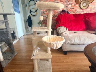 Beige Cat Tree with Hammock and Scratching Posts