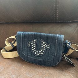 True religion blue demin crossbody bag