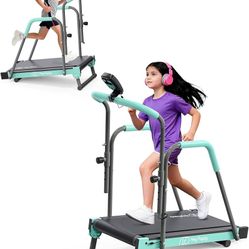 Kids Treadmill Workout Equipment, Walking Pad Treadmill for Kids with Handle Bar Up to 165Lbs Capacity, Manual Toddler Treadmills with 2 Adjustable In