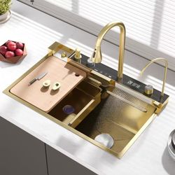 🟢 Single Kitchen Sink Gold 29" Stainless Steel