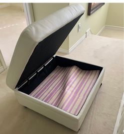 White Faux Leather Storage Ottoman with Lid