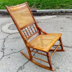Antique Wood Rocking Chair with Cane Back and Seat - Beautifully restored!

