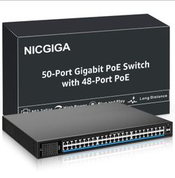 Nicgiga 48 Port Gigabit PoE Switch Unmanaged with 48 Port IEEE802.3af/at PoE+@400W, 2 x 1G SFP, NICGIGA 50 Port Network Power Over Ethernet Switch, De