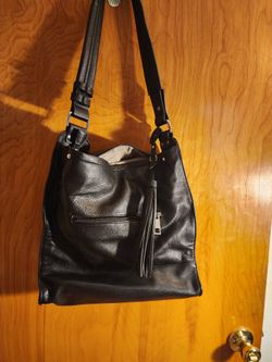 Black Leather Shoulder Bag with Tassel