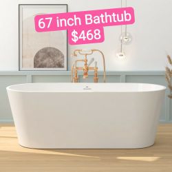 67 inch Freestangding Bathtub,Bath Tub, Soaking Tub – Oval Acrylic Bathtubs