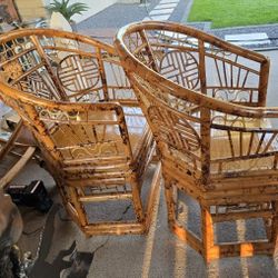 Mid-20th Century Chinoiserie Chippendale Tortoise Bamboo Chairs MCM