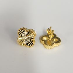 Sterling Silver Gold Tone Textured Clover Stud Earrings