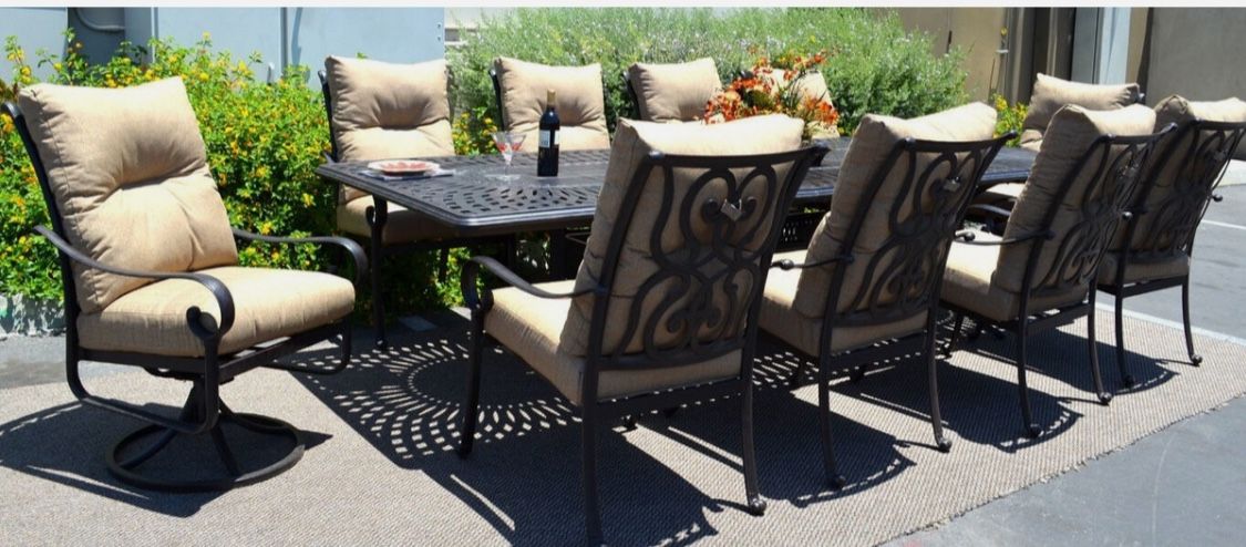 11 piece aluminum outdoor HEAVY dining set patio chairs table Santa Anita Desert Bronze.