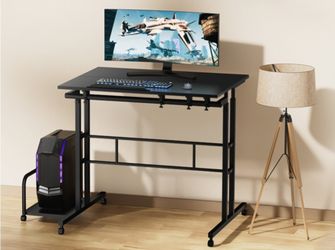 Mobile Standing Desk Adjustable Height Workstation Rolling Presentation Cart Stand Up Laptop Table with Side Storage