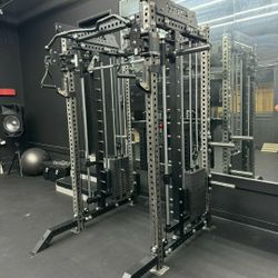 NEW Squat Rack Smith Machine Functional Trainer Cable Cross Over  Adjustable Bench Press 45lb Barbell Bumper Plates Home Gym 