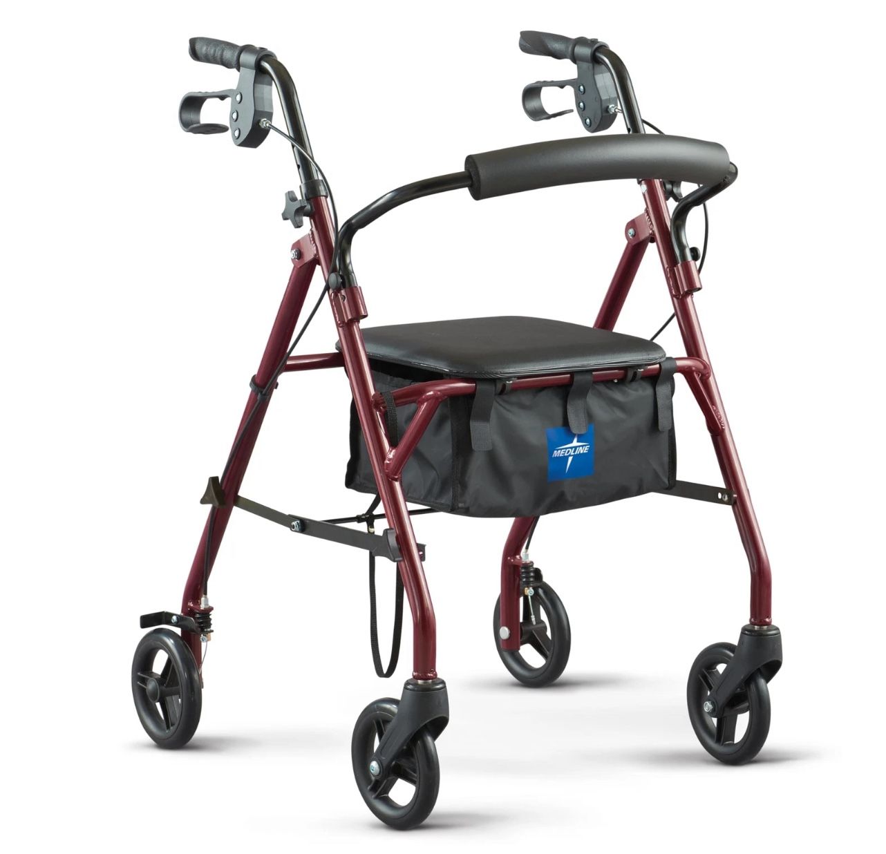 Medical Steel Rolling Rollator Walker with Seat 6-inch Wheels Supports 350 lbs