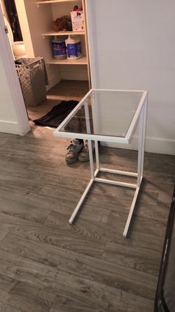 White Metal and Glass Side Table