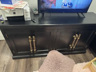 Restoration Hardware Black Sideboard / Media Cabinet – Brass Hardware