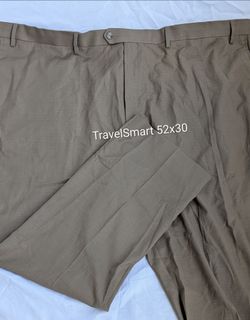 New Mens Roundtree & Yorke Travel Smart 52x30 Brown Dress Pants 83% Polyester, 15% Rayon, 2% Spandex, Flat Front, Light Weight, Resists Wrinkles, Deep