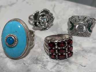 925 Sterling Silver Vintage Statement Ring Lot - Set of 4