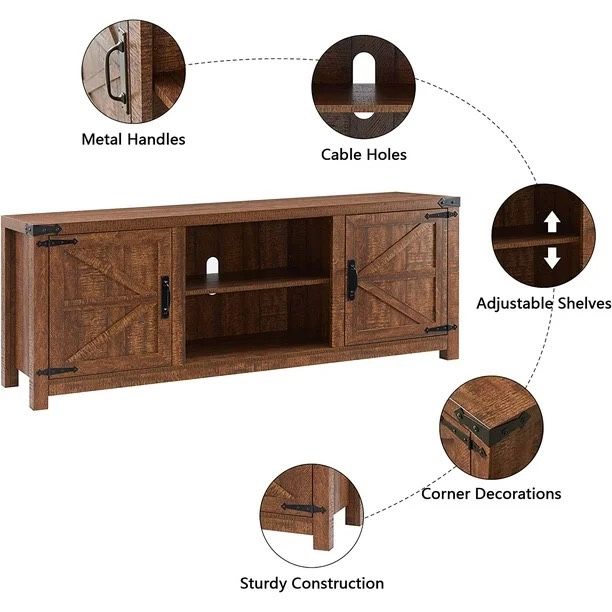 66-inch Farmhouse TV Stand Entertainment Center for 75 inches TV, Rustic Wood Media Console with Storage Shelf, Reclaimed Barnwood