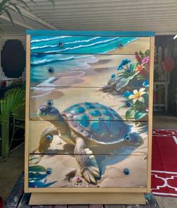 A Tropical Turtle Inspired Vintage Chest of Drawers