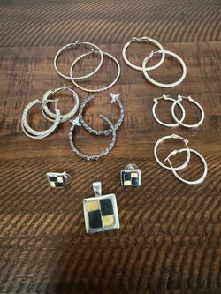 Mixed Hoop Earrings & Modern Jewelry Set – 8 Pairs + Matching Pendant & Stud Earrings