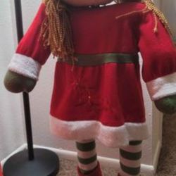 Vintage Christmas free standing elf girl doll 37.5" with movable arms