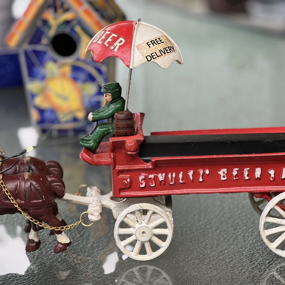 Vintage Schultz Beer & Ale Cast Iron Horse and Wagon for Sale in