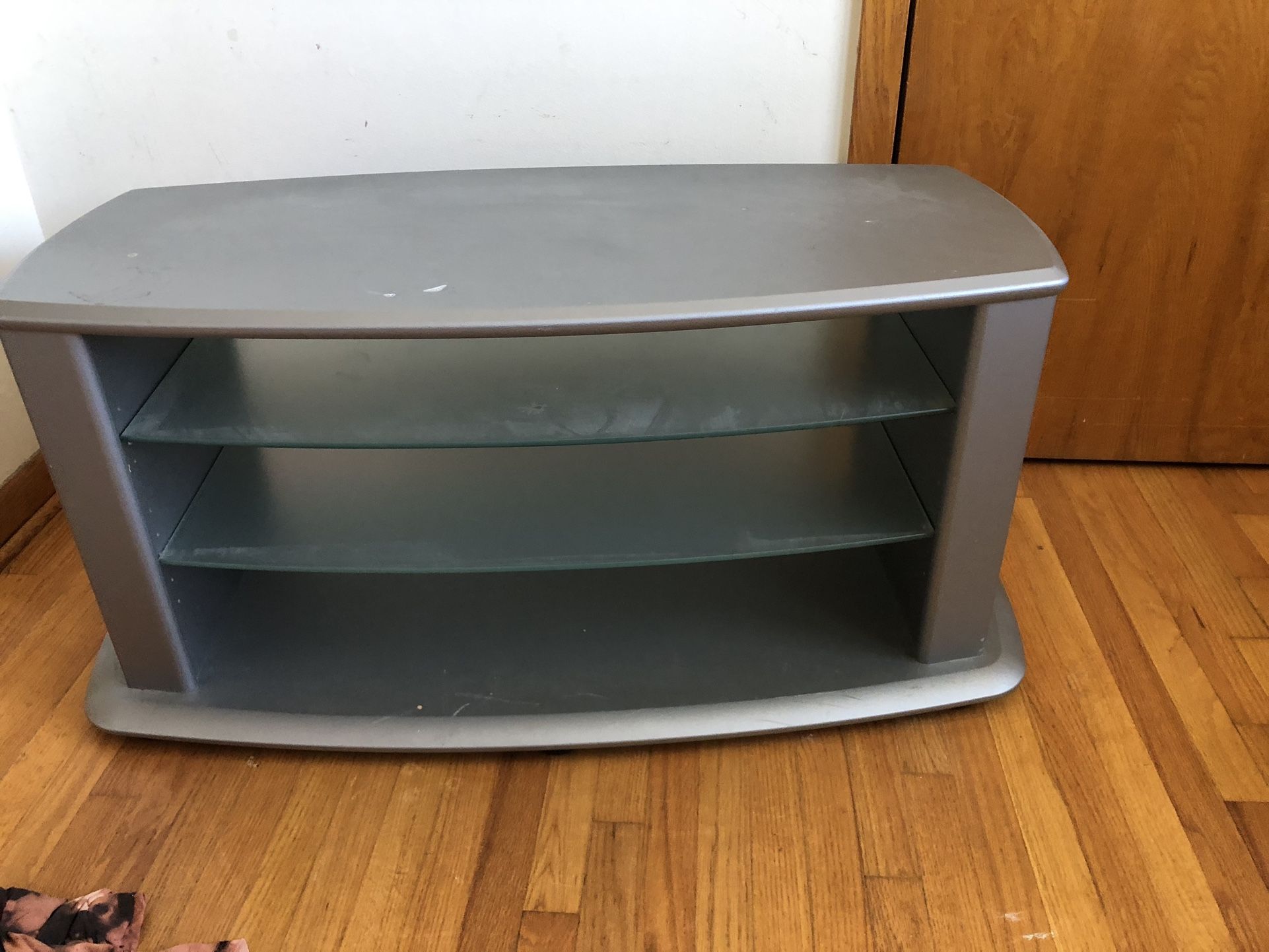 Free TV Stand Gray With 3 Glass Shelves