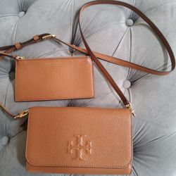 Tory Burch Thea Small Moose Pebble Leather Flat Wallet Crossbody  Handbag NWT