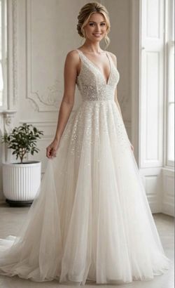 Ivory Beaded Tulle A-Line Wedding Gown