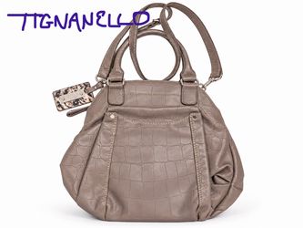 Tignanello Taupe Croc-Embossed Leather Handbag