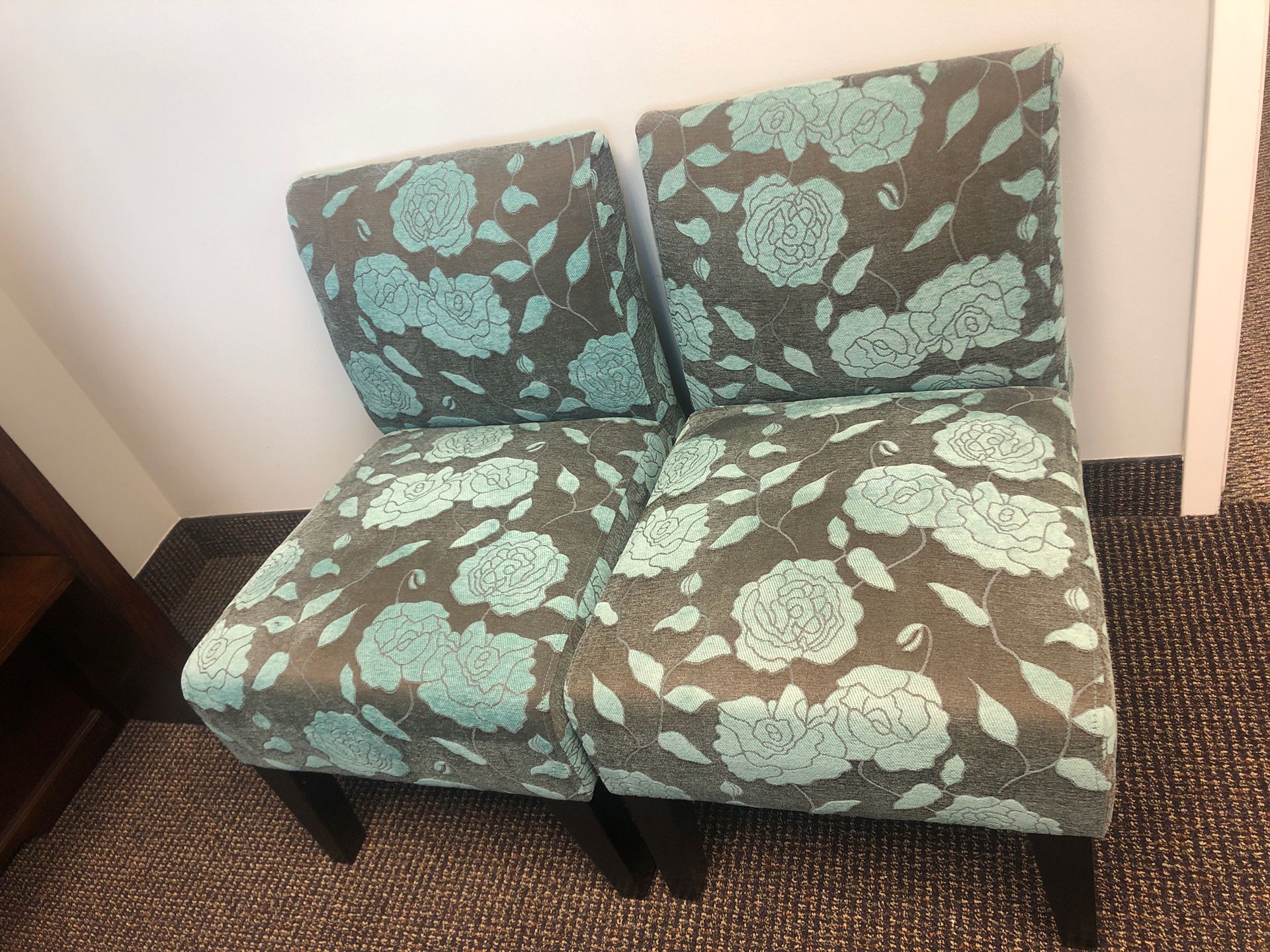 Brown and Turquoise Flower Designed Chairs