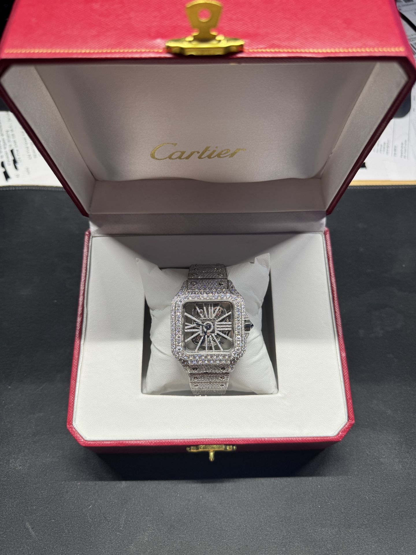 Moissanite Carti Skeleton Watch Full White Gold VVS Diamond Fully Bust down Iced Out