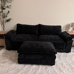 Lightly Used Black 2 Piece Couch With Ottoman