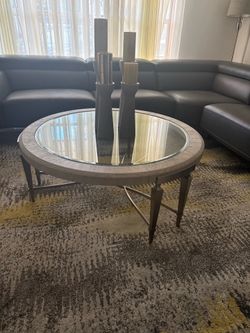 Living room pieces - leather sectional - TV stand, coffee table and side tables