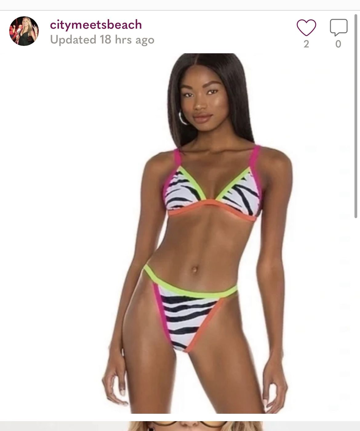 Beach Riot Mika Zebra Neon Trim Triangle Bikini Top - XS - NWOT