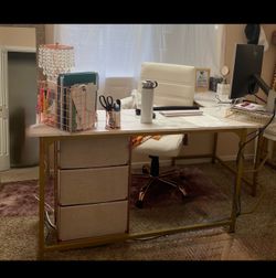L shaped marble gold desk