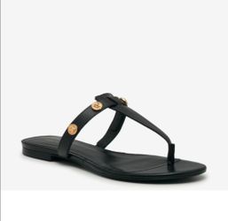 Versace Medusa Studs Flat Thong Sandals Black Leather Womens 6 EU 36 zapatos de mujer nuevos tamanio 6