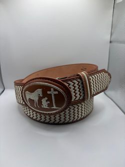 Size 36 Western Embroidered Belt with Oval Buckle