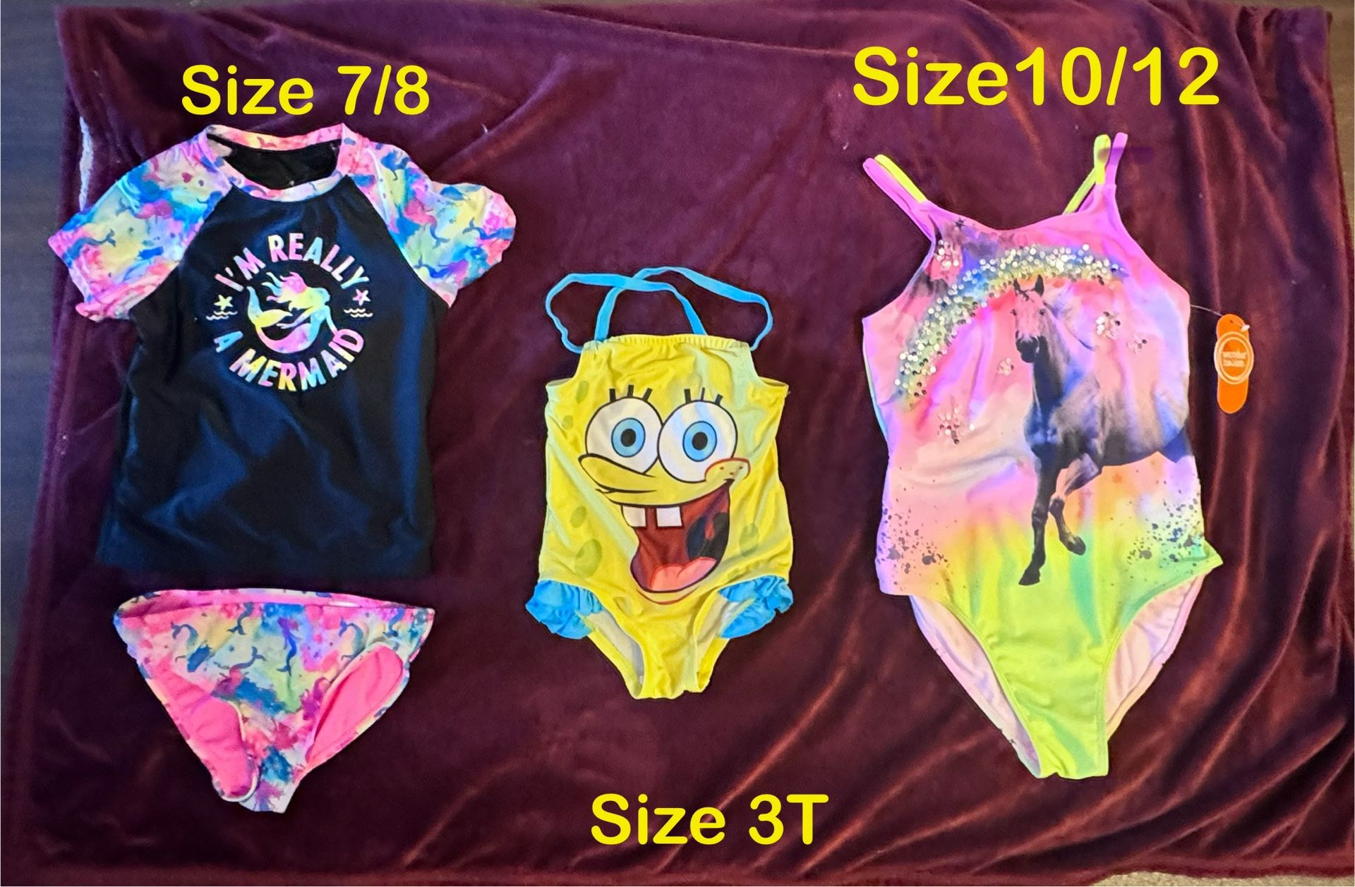 Little Girls Swim Suit Size 3T, 7/8 and 10/12