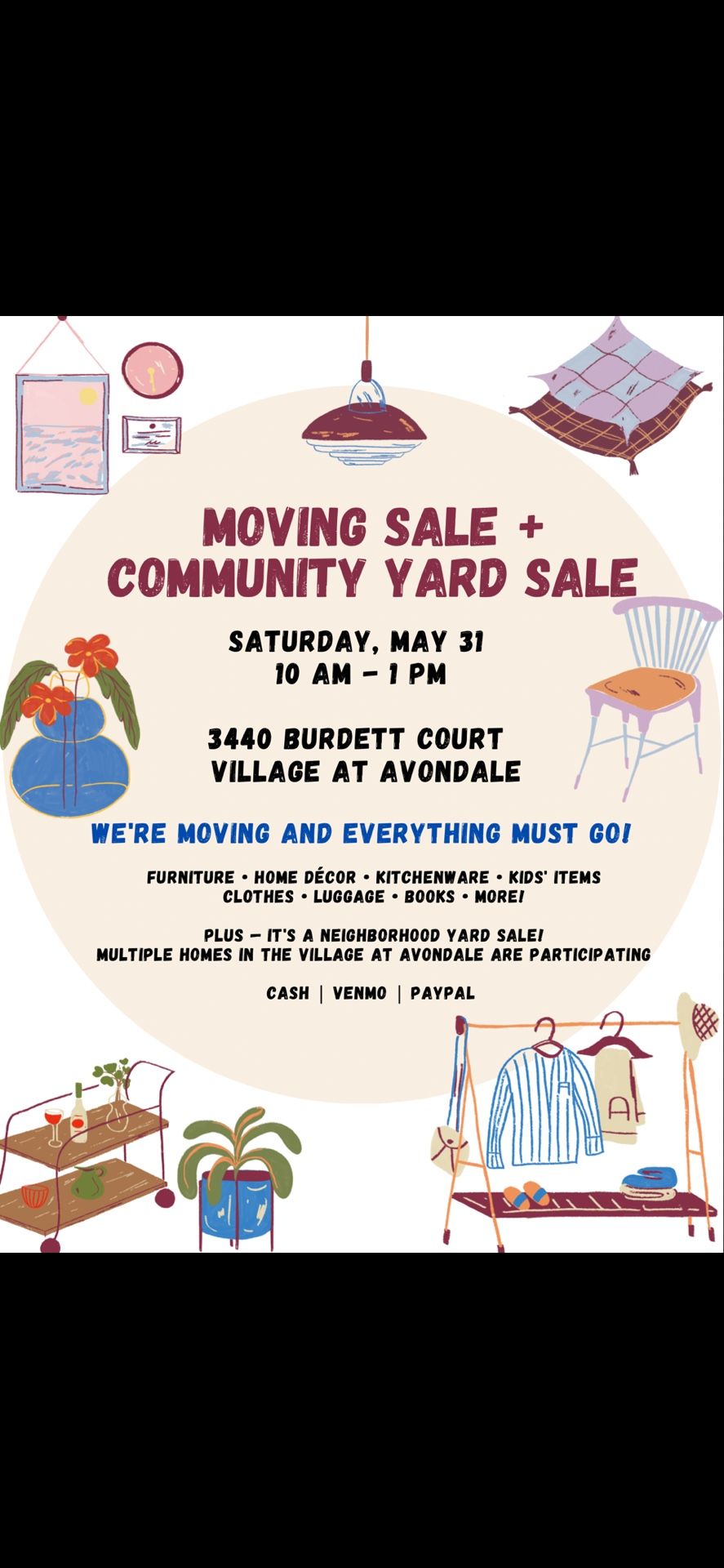 Garage Sale (furniture, Household, Kitchen Utensils, Clothing, Electronics, Bikes, Toys, Books)