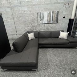 Large Gray Leather Sectional 