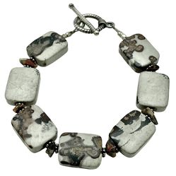 Grey Leopard Skin Jasper Bracelet - Natural Stone Woman Jewelry - Vintage Artisan Jewelry Accessory