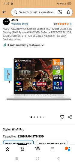 ASUS ROG Zephyrus Gaming Laptop 14.0" 120Hz OLED 2.8K